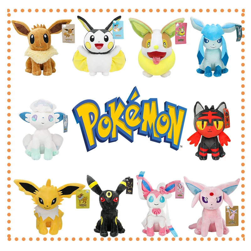 Original Pekomon Eevee Yamper Emolga Alolan Vulpix Plush Toys Leafeon Umbreon Espeon Sylveon Anime Stuffed Peluche Doll Gifts