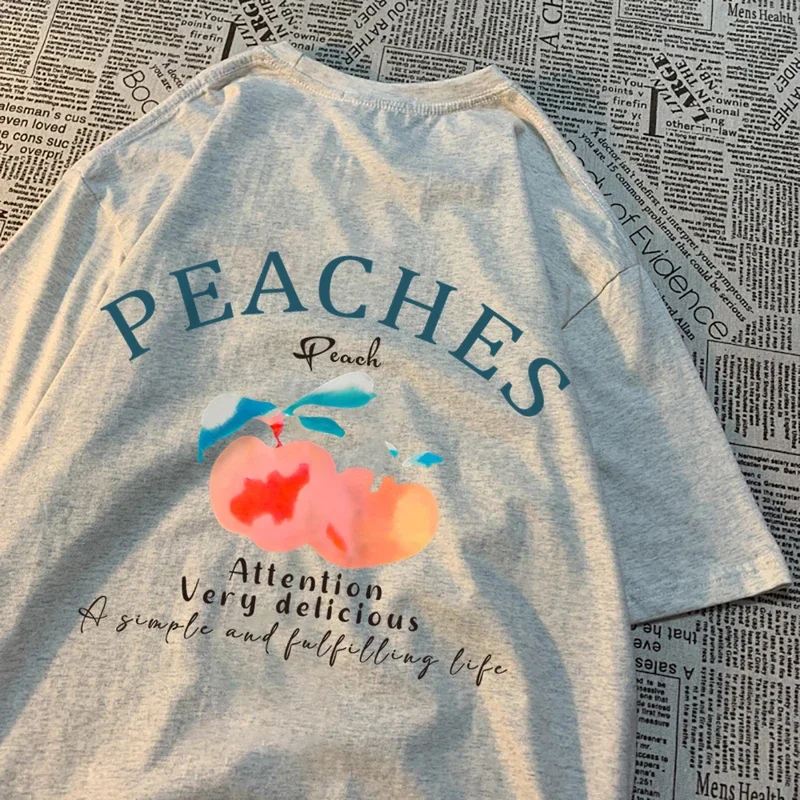 Peaches Attention Very Delicious Letters Men T Shirt Hip Hop Loose New Tops Fashion Casual Tshirts Summer Cotton Tee Clothing