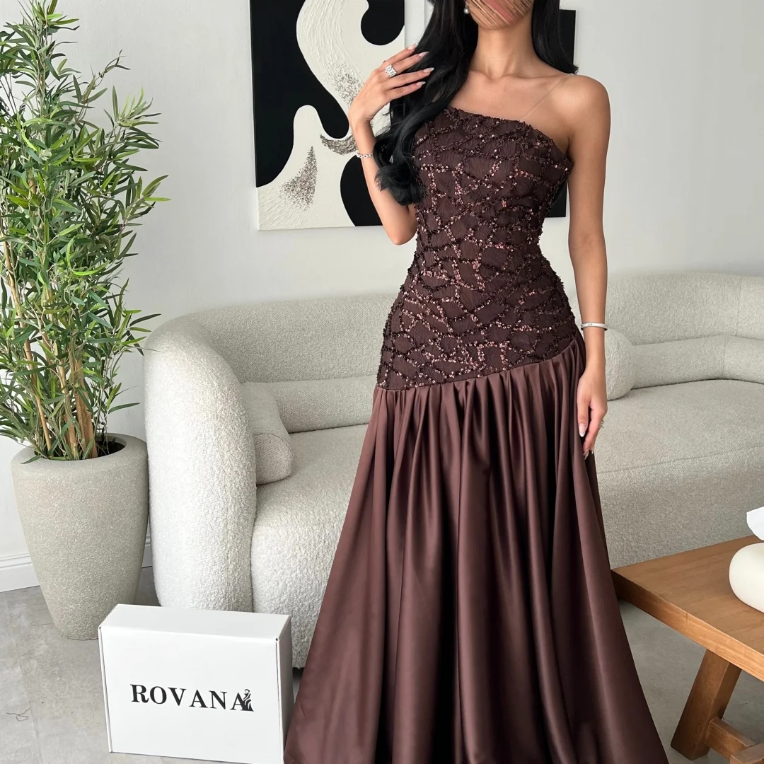 Bella Customized Brown One-Shoulder Prom Dress Beaded Bodice Satin Skirt robes de soirée Elegant Mermaid Gown Party Dresses image 4