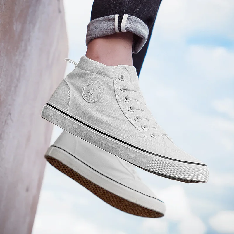 Men's High-Top Canvas Sneakers Slip-On Lace-Up Casual All-Black Basic Skate Shoes for Students Flat Sole Comfortable Sport Shoes - Image 4