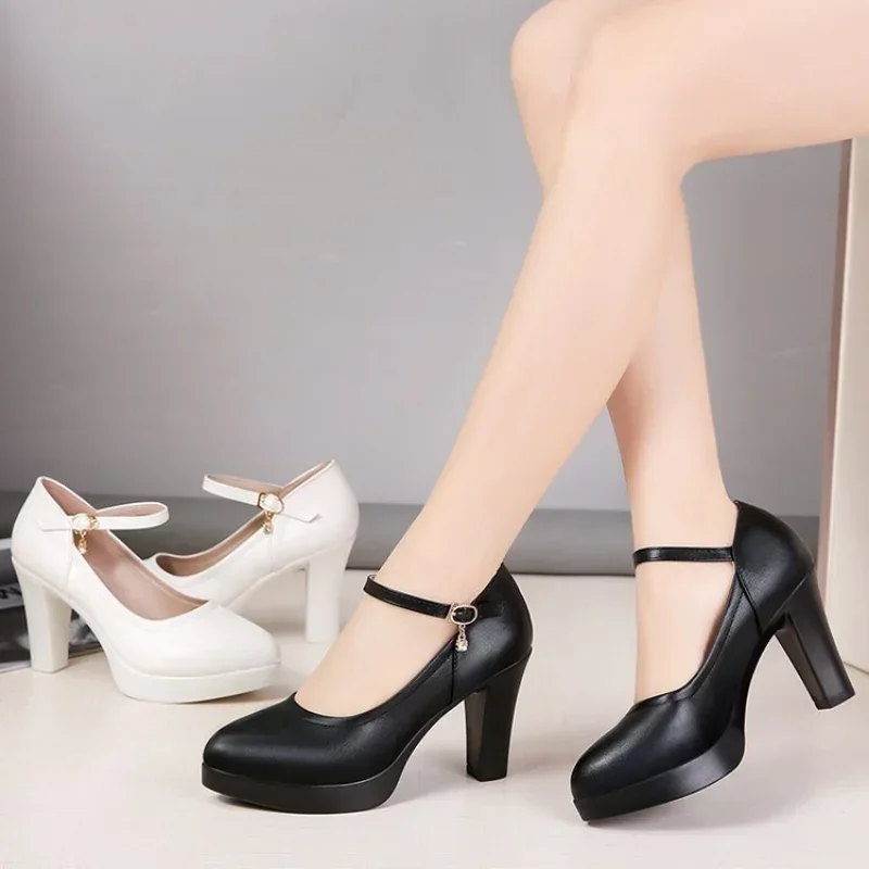 Comemore White Wedding Shoes Pumps Platform High Heels Women Ankle Strap Ladies Party Dance Shoe 2023 Elegant Block Heel Pumps