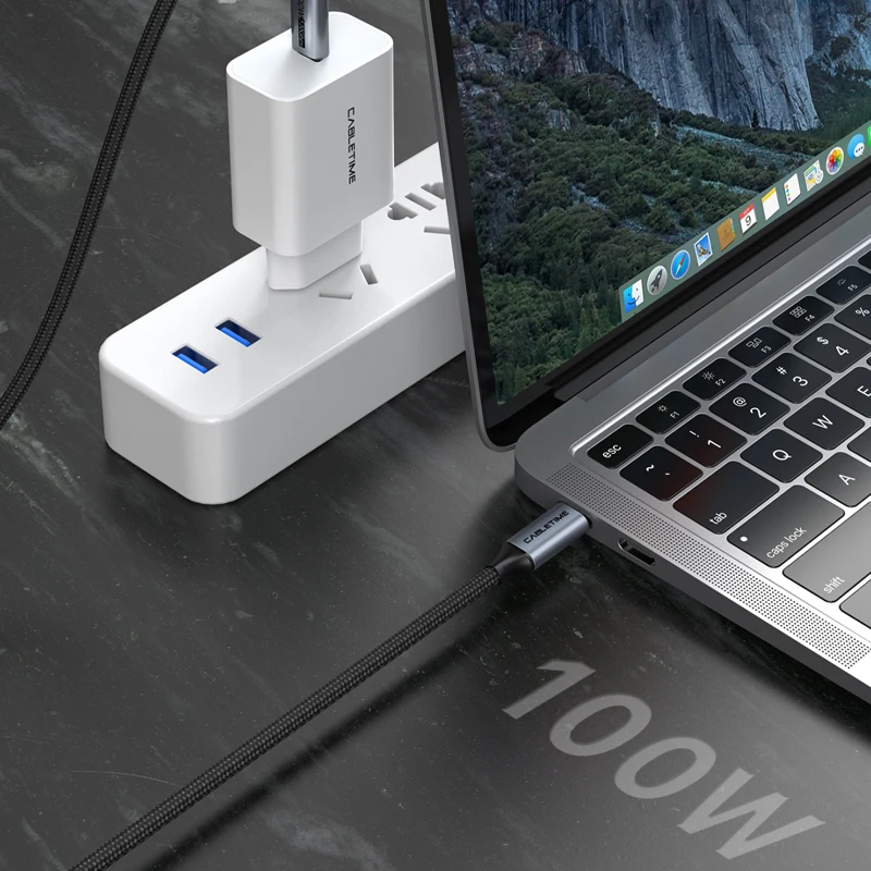 Kabel USB C CABLETIME PD100W Kabel do szybkiego ładowania Gen 2 20Gbps 4K 60Hz Kabel USB C 3.2 do laptopa Macbook Pro Dell iPhone — zdjęcie produktu 5