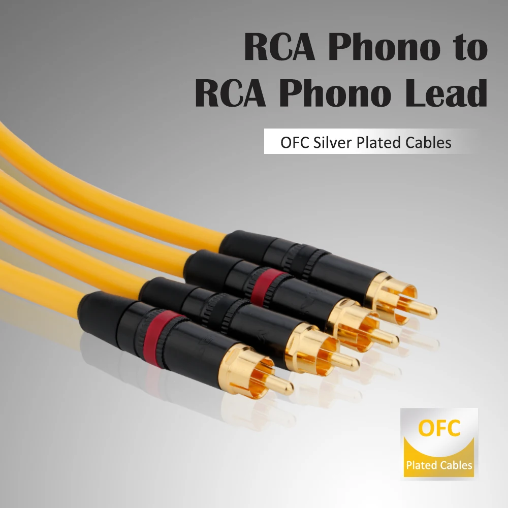 Pair RCA Phono to RCA Phono Lead OFC Silver Plated Cables ，RCA to RCA Audio Cable for Home Theater, HDTV, Amplifiers, Hi-Fi Syst