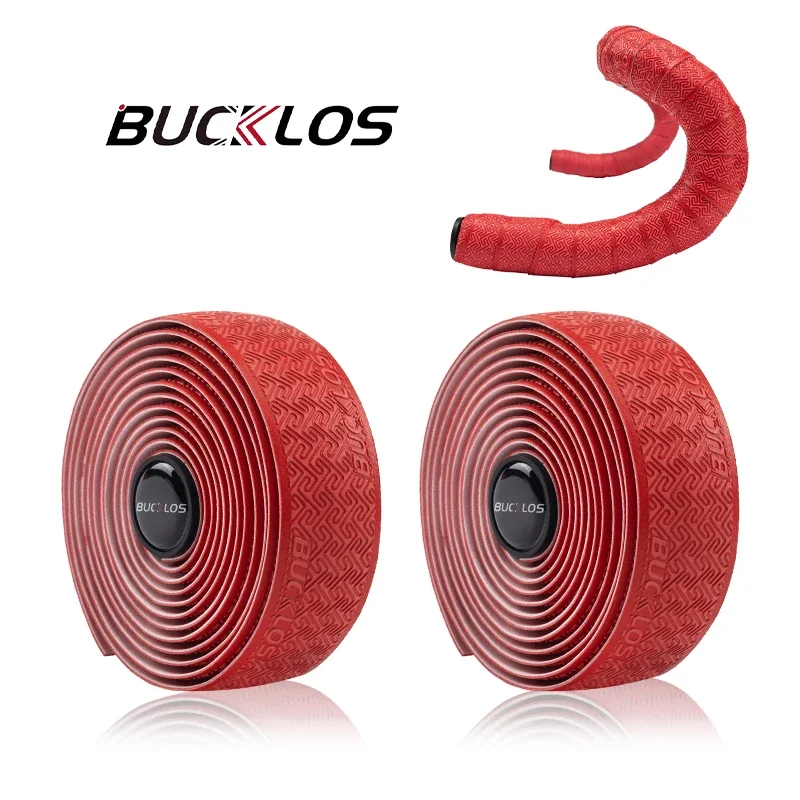 BUCKLOS Racefiets Stuurlinten PU Shock Fietsstuurlint W/Bar End Pluggen Antislip Anti-vibratie Wrap Riemen Bartape