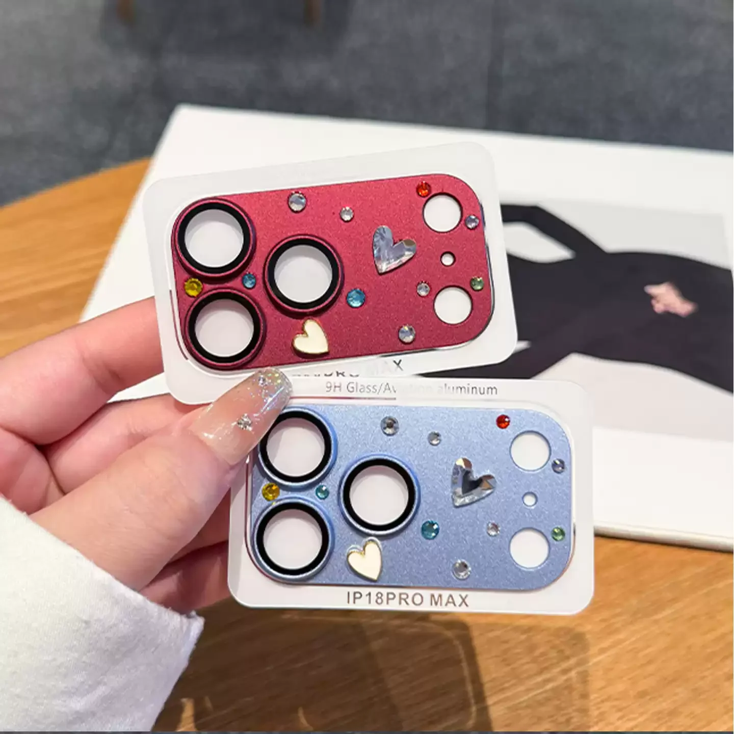 Heart Handmade Sticker Rhinestone 3D Diy Lens Protector  For iPhone 18 17 Pro Max Luxury Scratch Proof Lens Glass Tempered Film