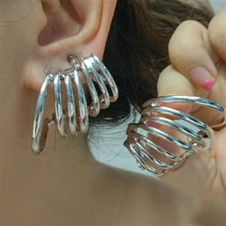HUANZHI Multi-layered Circular Stud Earrings for Women Girls Exaggerated Alloy Irregular Vintage Fashion Holiday Jewelry Gifts