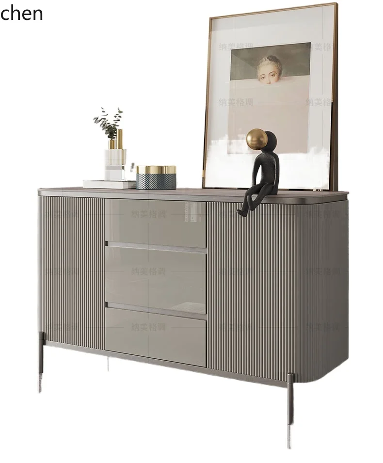 HXL خزانة جانبية إيطالية فاخرة باللون الرمادي، خزانة حائط عالية مدمجة، خزانة مشروبات للمطاعم، شقة صغيرة