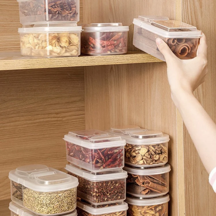 500/600ml Spice storage box pepper aniseed dried chili grid simple storage tank kitchen star anise cinnamon belt lid sealed box