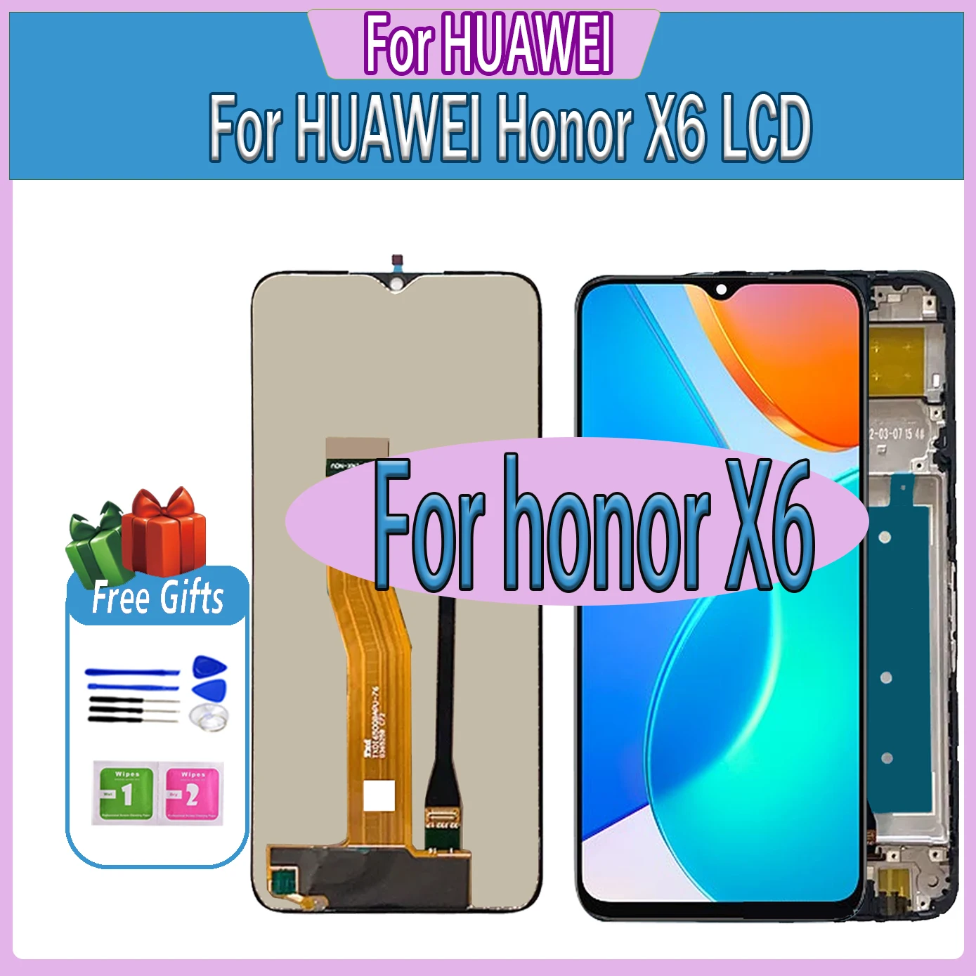 100% Tested 6.5\'\'LCD For Huawei Honor X6 LCD VNE-LX1 VNE-LX2 Display Touch Screen  Digitizer Assembly For HonorX6 LCD Frame