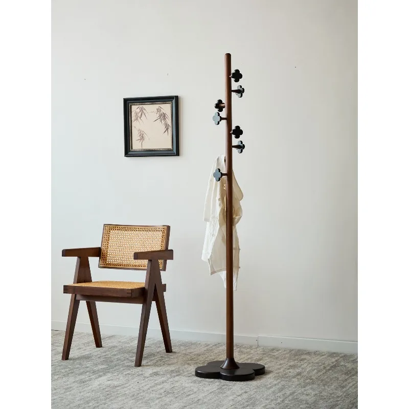 Black walnut four-leaf clover coat rack Bedroom floor hanger Bedside clothing hanger Wooden rack