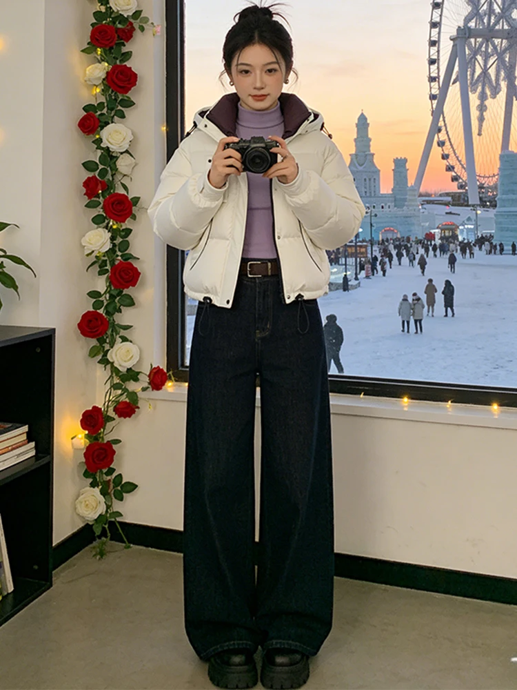 

Теплая утепленная куртка с капюшоном из хлопка и пуха, женская модная зимняя верхняя одежда в корейском стиле, свободный крой, полиэстер