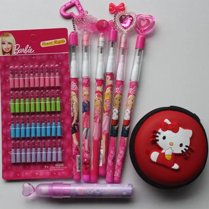 

Barbie Writing Pencil Students Mechanical Stationery Pen Trendy Movie Pendant School Office Lovely Girls Kids Gift Cute Pressing