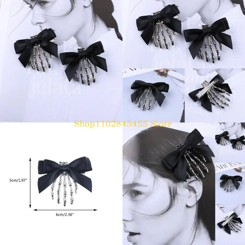 

49MC Заколки для волос с когтями в виде скелета с бантиками, готические заколки в виде утконоса, заколки для волос в стиле ретро