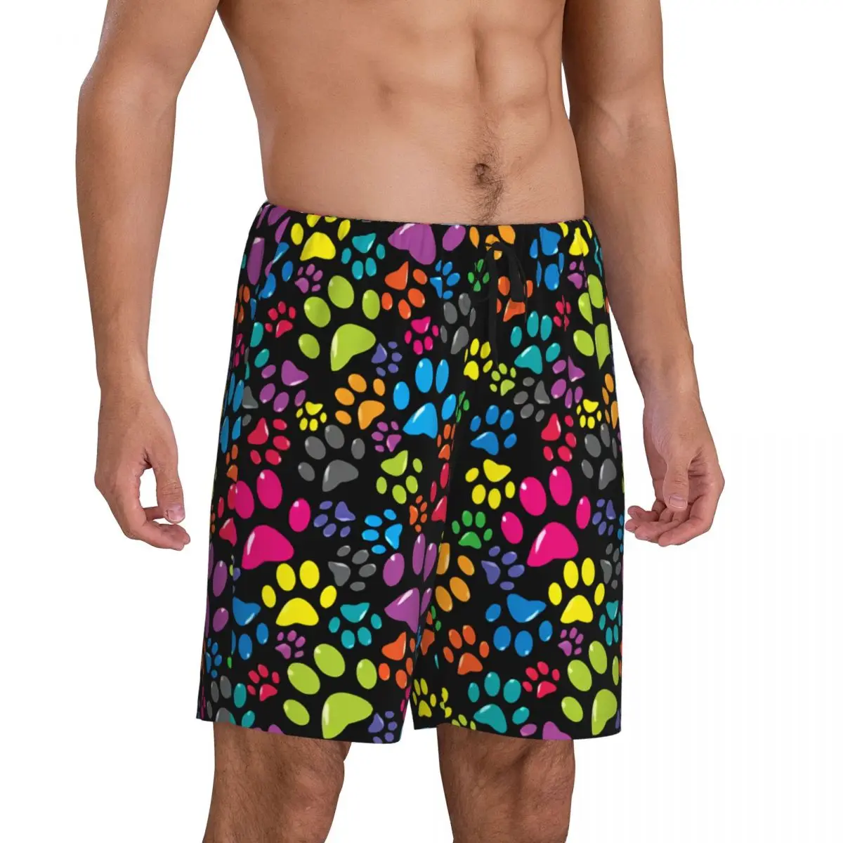 Custom Cat Dog Animal Paw Prints Pajama Shorts Sleepwear for Men Elastic Waistband Sleep Lounge Short Pjs with Pockets