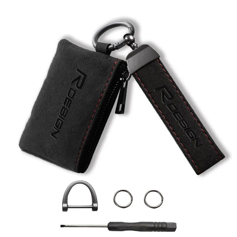 Suede Leather Car Key Case Full Cover Protection Shell Bag Exclusive Keychain key case For Volvo R design Car Accessories