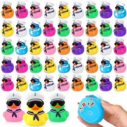 48PCS Cruise Duck Bulk with Sunglasses Sets,Mini Sailing Rubber Ducks Summer Cruise Ship Toy Squeaky Duck Bath Part