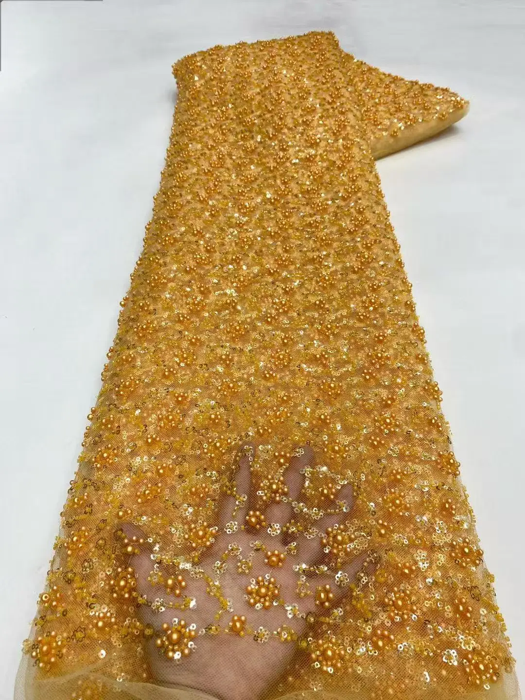 

Luxury French Embroidery Beaded Sequins Lace Fabric for Wedding Dress African Nigerian Style Sewing Material 2025