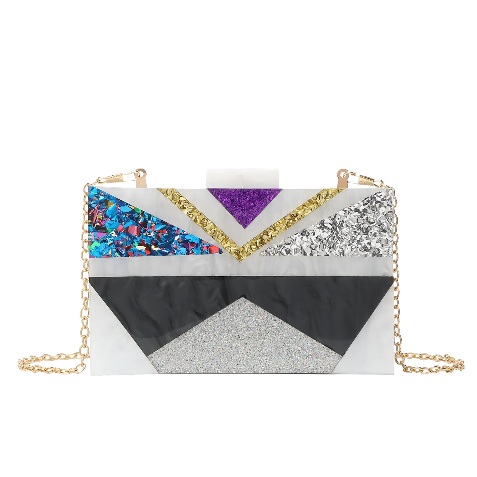 

Ladies Dinner Bag Splicing Acrylic Wedding Party Clutch Bag Chain Messenger Purses Luxury Designer Pochette Soirée Femme Mariage
