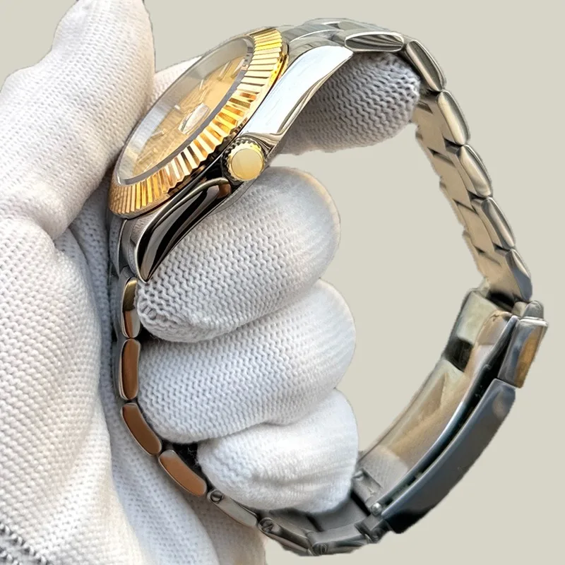 ل NH35 ساعة ميكانيكية سجل الكلب الأسنان الدائري تعديل المحار الأبدي سلسلة نموذج 316L الفولاذ المقاوم للصدأ الياقوت الزجاج #3