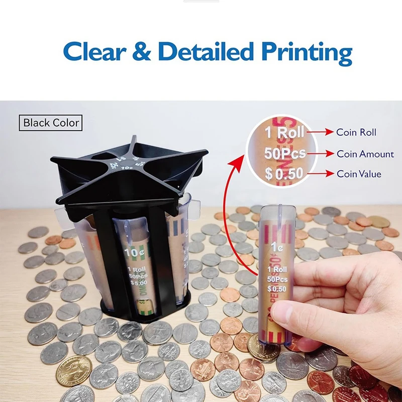 Coin Sorter Tube Coin Counter With Coin Wrappers,5-IN-1 Change Sorter Change Counter Machine, Coin Organizer Coin Holder