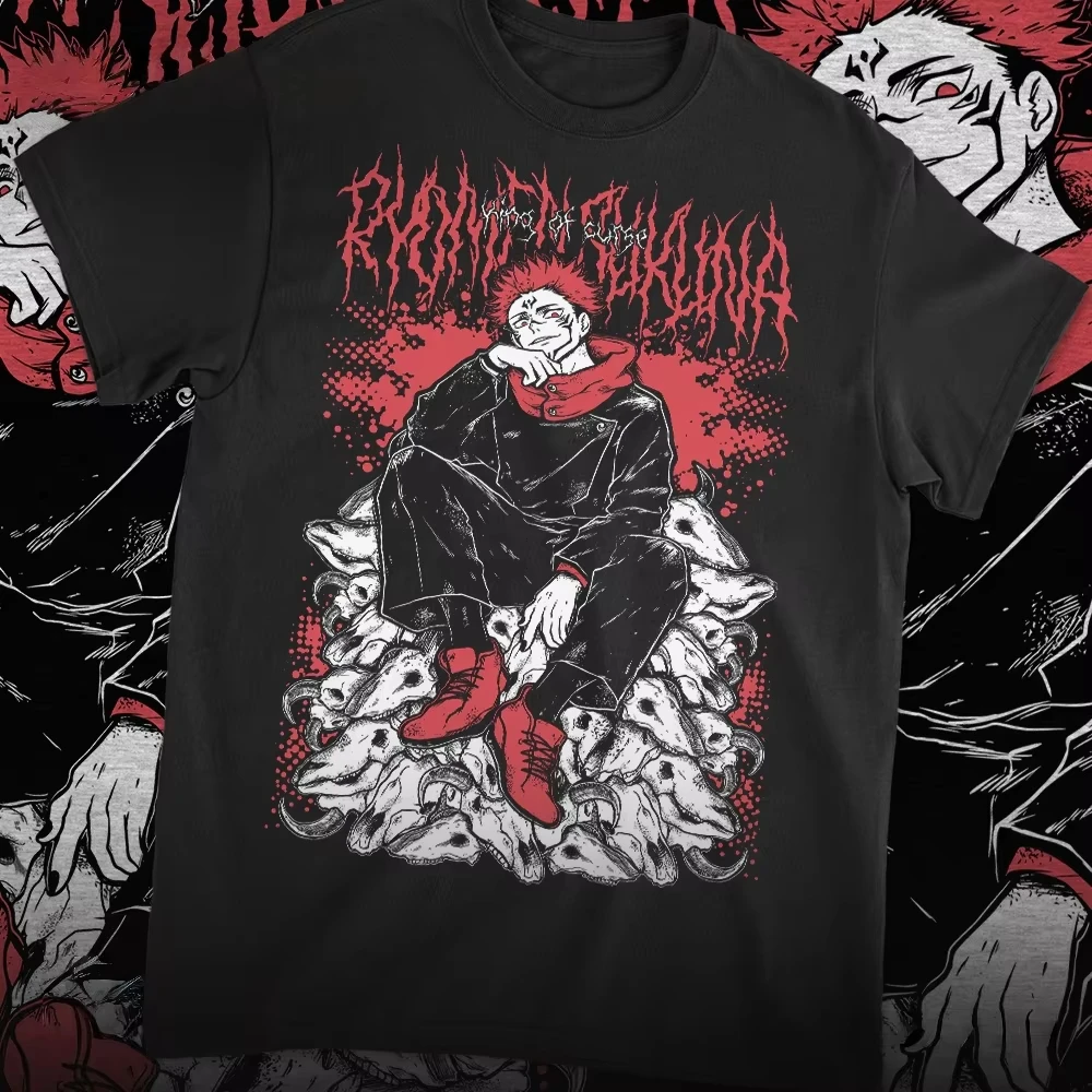 2026 Sommer Jujutsu Kaisen Ryomen Sukuna Totenkopf Grunge Print T-Shirt Unisex Oversized Kurzarm Vintage Horror Anime Streetwear