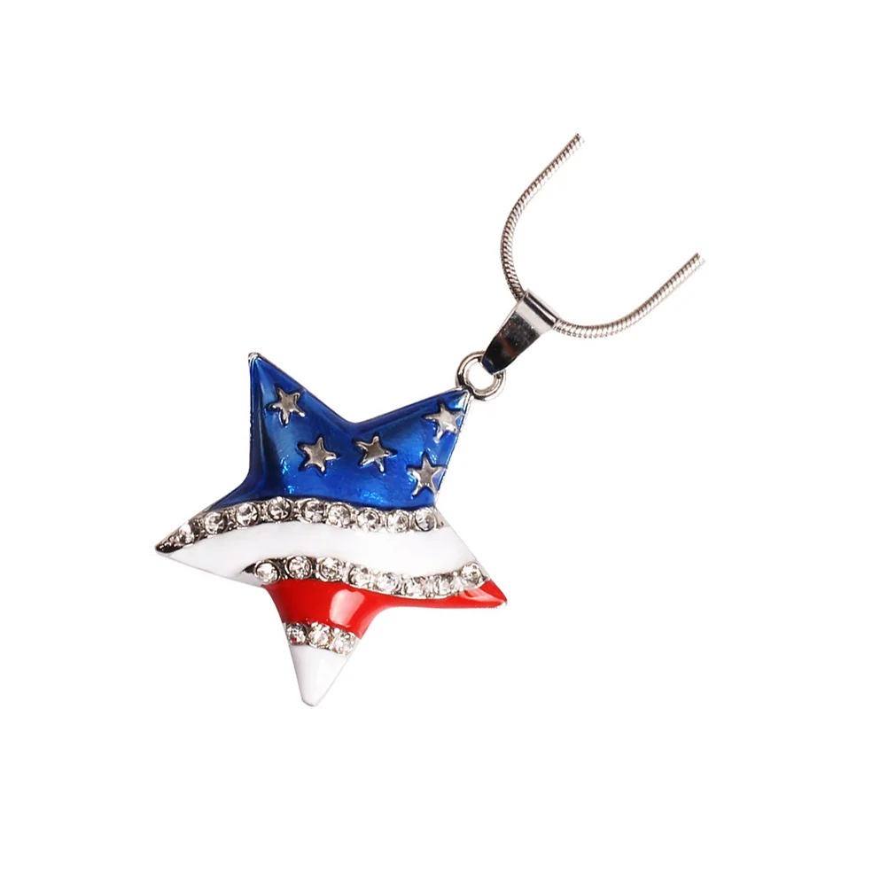 Tricolor American Flag Pentacle Love Rhinestone Crystal Pendant Necklace American Flag Jewelry American Flag Necklace