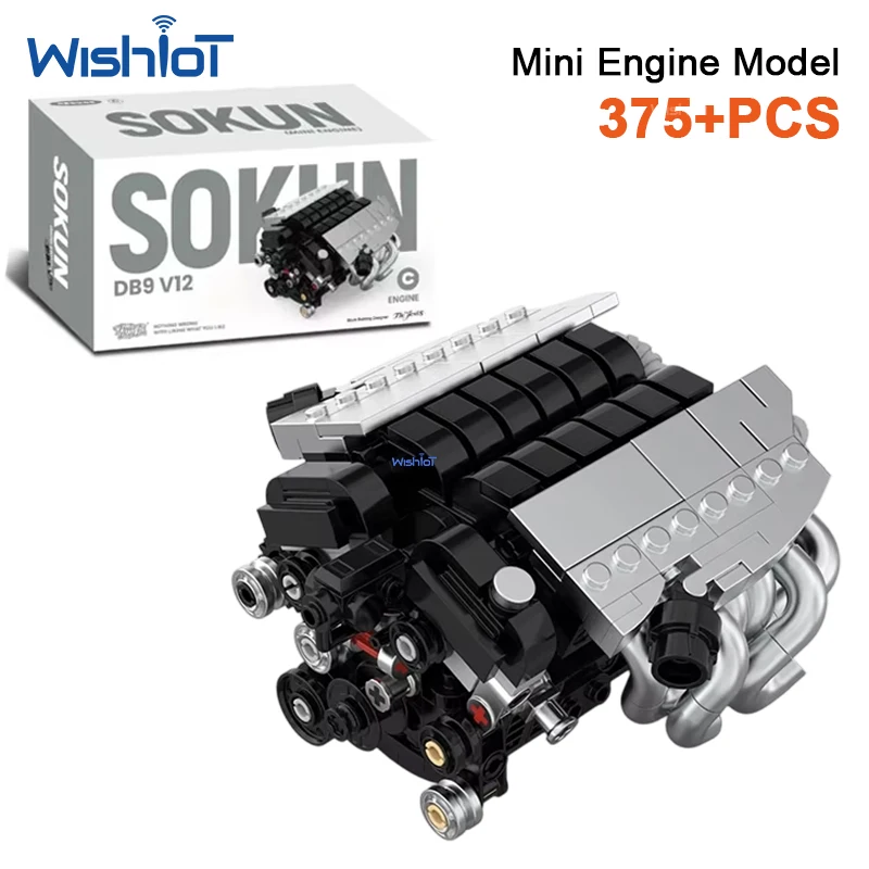 

375pcs V12 Mini Engine Building Blocks MOC Supercar Internal Combustion Motor Model DIY Mechanical Assembly Bricks Toy Gift