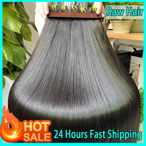 Imagen 1 del producto Extensiones de Cabello Humano Virgen 100% Natural, Liso, sin Procesar, de Vietnam, con Doble Trama, de 10 a 36 Pulgadas # Negro Natural 1B