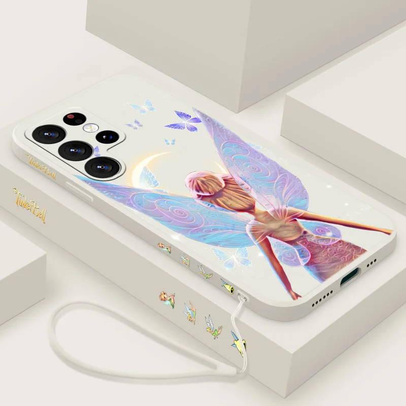 لطيف ديزني تينكر بيل جراب هاتف لسامسونج S10 S20 S21 S22 S23 S24 زائد لايت الترا FE السائل اليسار حبل لينة سيليكون Funda