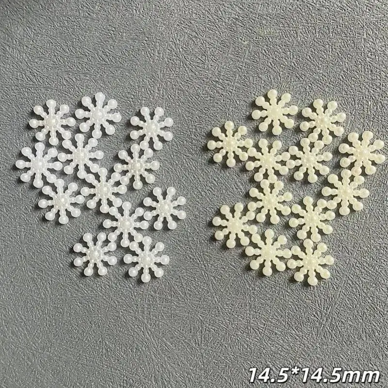 100Pcs 14.5MM Christmas Decor White Pearl Resin Snowflakes for DIY Phone Case Card Making Craft Ornaments
