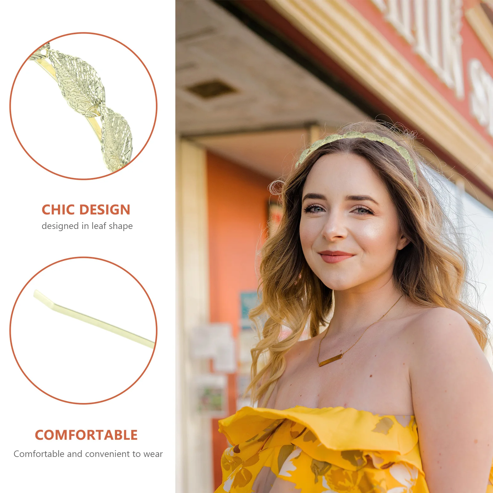 

Golden Alloy Leaf Hairband For Women 15X12.5Cm Bridal Wedding Party Hair Accessory Tiara Barrette Loop Non-Slip Fit