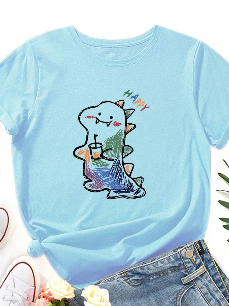 Cartoon Dinosaur Print Women T Shirt Short Sleeve O Neck Loose Women Tshirt Ladies Tee Shirt Tops Camisetas Mujer