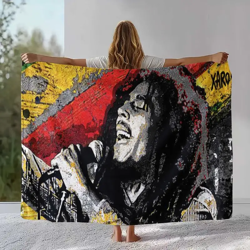 Reggae Music Bob Marley Rasta Color Soft Flannel Throw Blanket,Cozy Warm Blanket for Bed,Sofa,Living Room,Camping,Home Decor