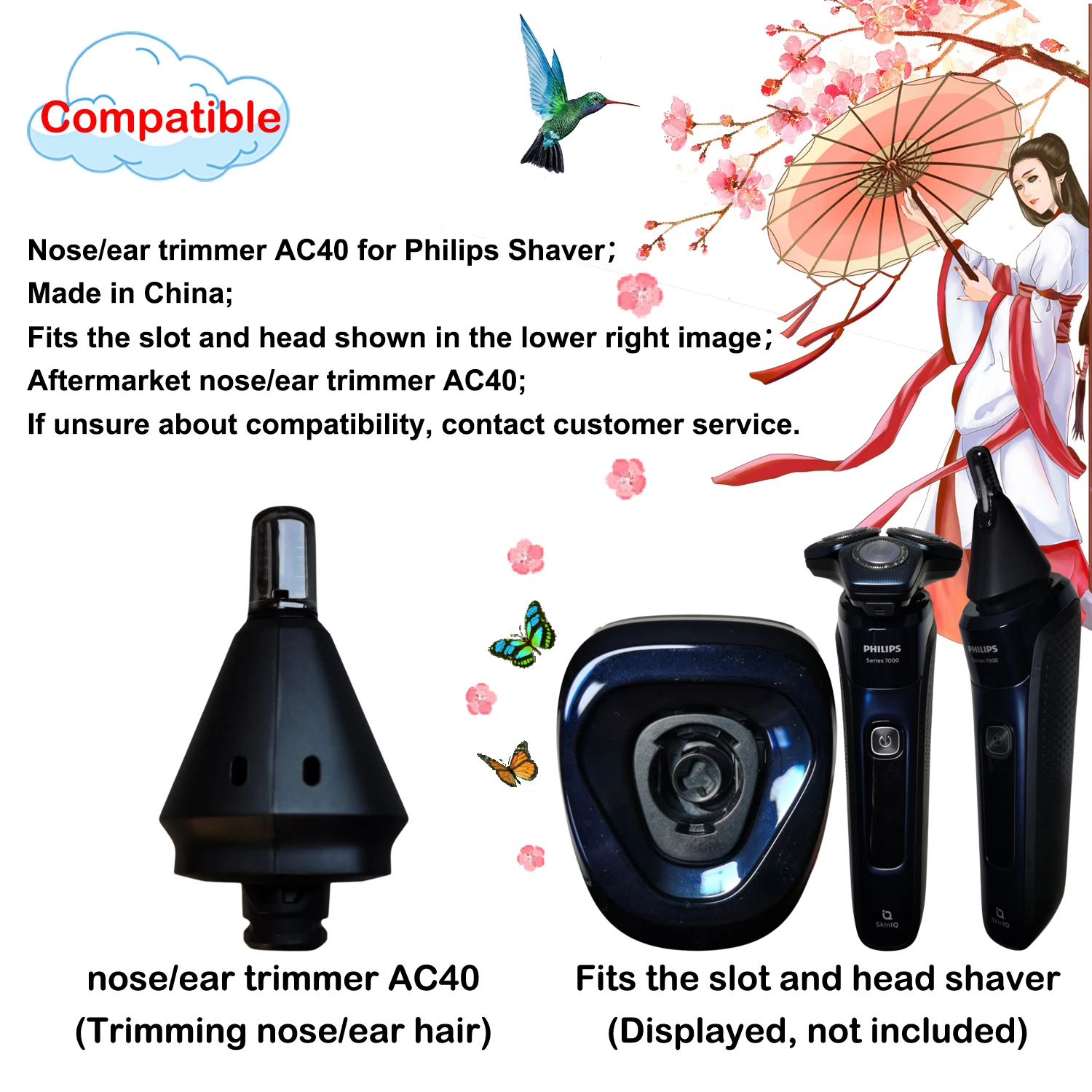 Nose Ear Hair Trimmer Click-on Attachment AC40/01 For Philips Shaver S5531 S5579 S5581 S5666 S7731 S7782 S8050 S9502 S9931 S9982