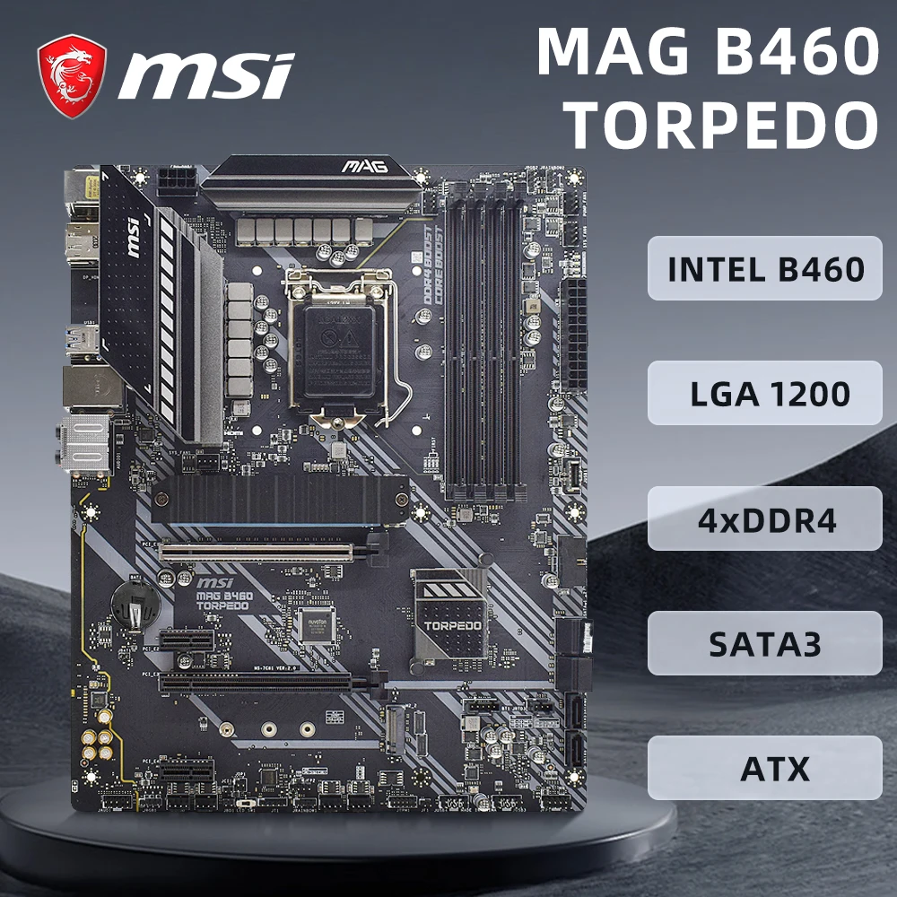 

Материнская плата MSI MAG B460 TORPEDO LGA 1200, набор микросхем Intel B460, поддерживает Core Φ, i5-10600, ЦП 4 x DDR4 128 ГБ ATX