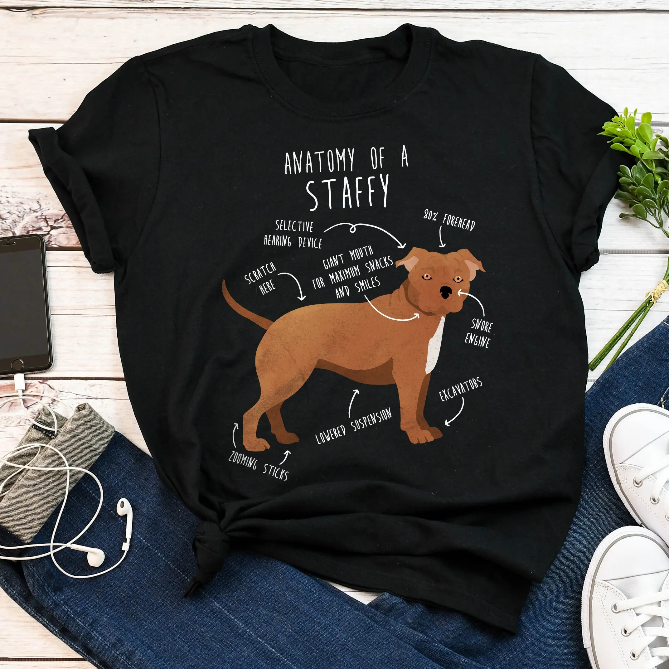 Staffordshire Terrier T Shirt Funny Dog Lover Cute English Staffy Brown Fawn Pet Mom Dad