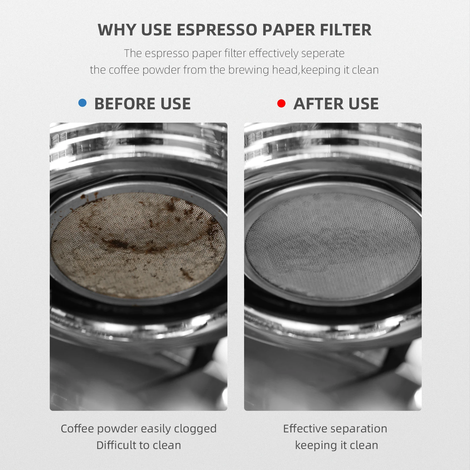 MHW-3BOMBER 100 piezas de papel de filtro de café desechable herramientas para máquina de café expreso compatibles con accesorios de portafiltro de