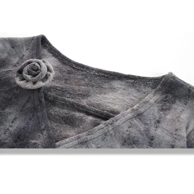 브이넥 타이다이 탑 여성용 2025 봄 가을 디자인 트럼펫 긴팔 니치 이너 셔츠