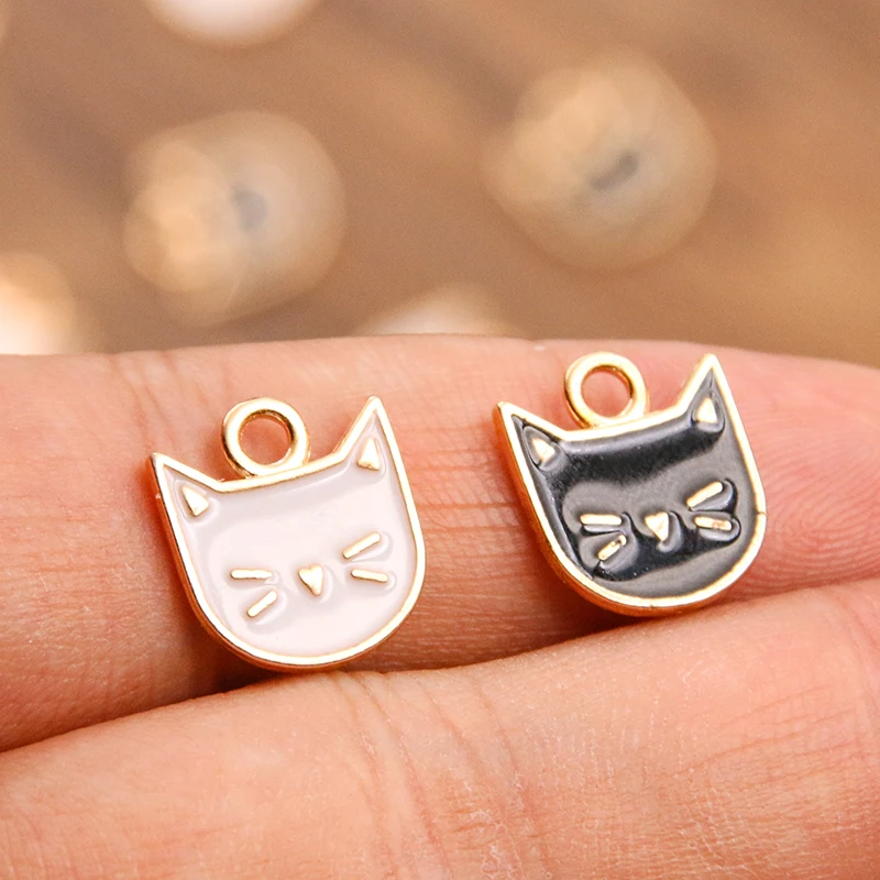 10Pcs 2 Color 13x14MM Alloy Metal Drop Oil Cat Charm Animal Pendant For DIY Bracelet Necklace Jewelry Making