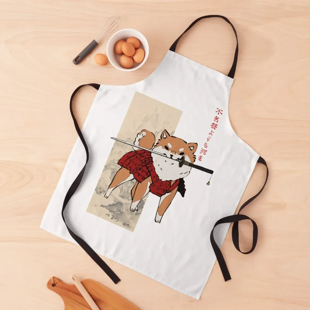 

Cute Samurai Shiba -- Tan Version Apron for women with pocket cookings for women Apron