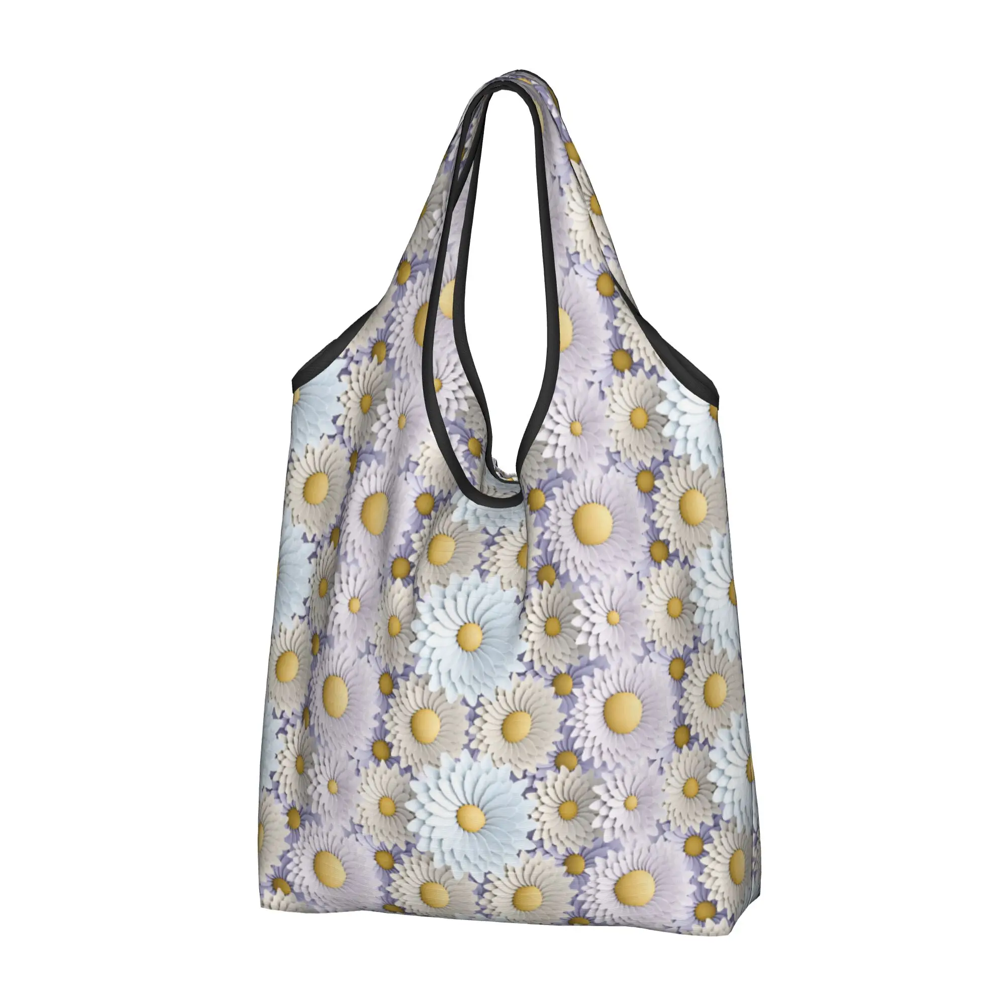 Recycling Luxury High 3D Daisies Floral Shopping Bag Women Tote Bag Portable Fashion Trend Groceries Shopper Bags