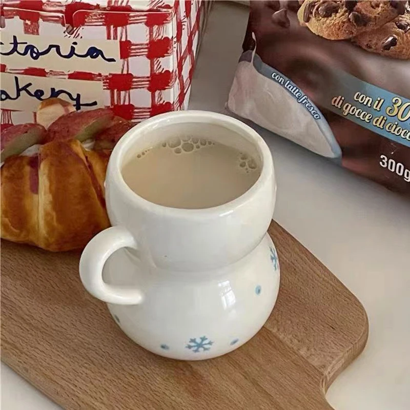 Kawaii Ins Snowman Ceramic Mug Christmas Gift Cute Milk Coffee Cup Afternoon Tea Tableware Breakfast Fashion Kitchen Decoration