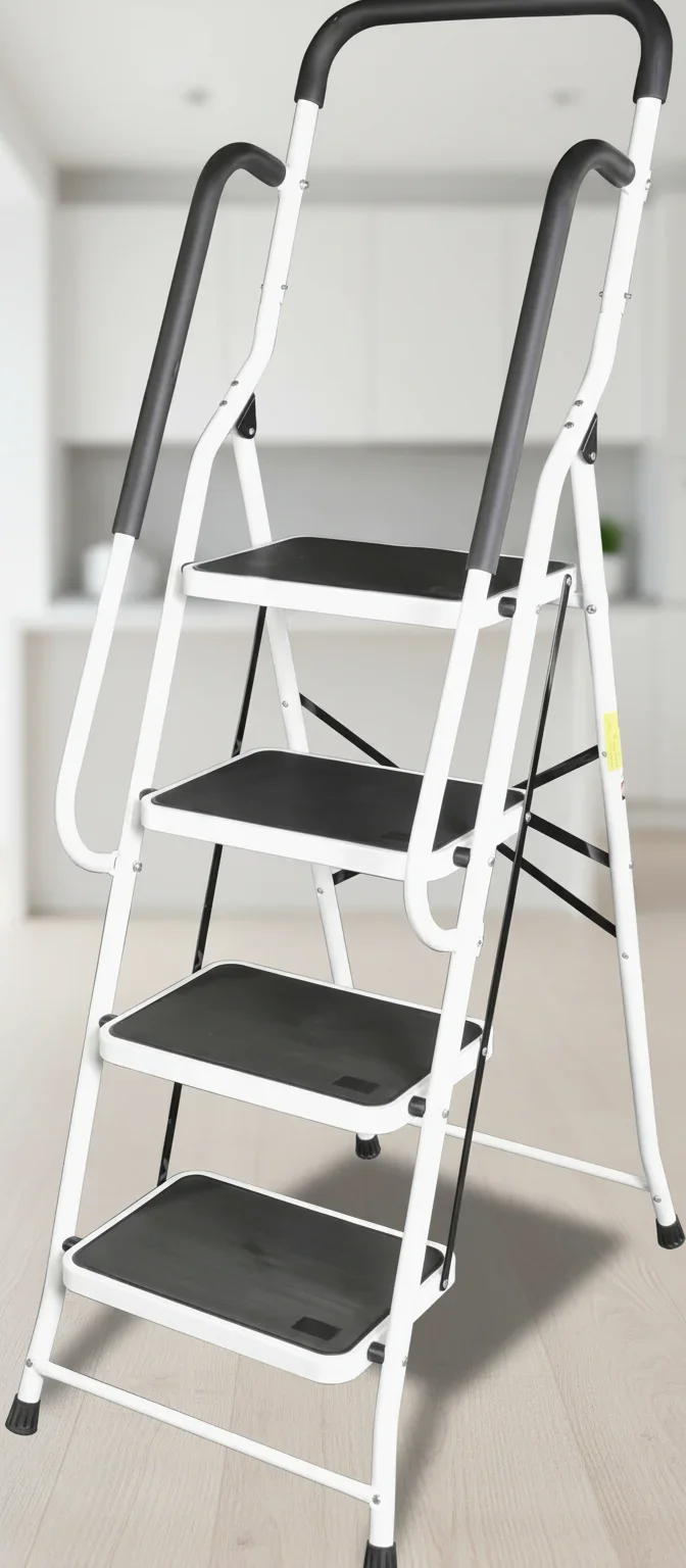 4 Step Ladder Folding Lightweight with Handrails Anti-Slip Pedal 400 lbs Capacity for Home Office Kitchen Garage