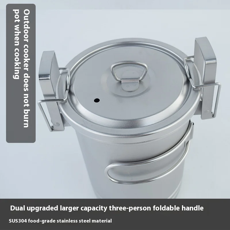 Updated Rice Cooker Outdoor Portable Picnic Cookware Stainless Steel Pot Multifunctional Travel Cooking Accessory Camping Hiking