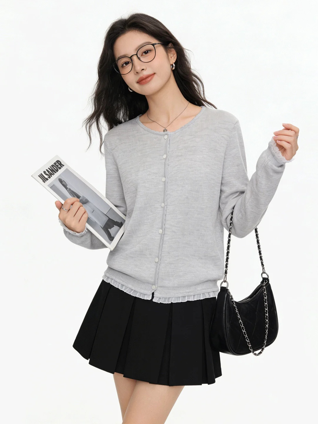 

Корейский вязаный кардиган с кружевной отделкой и вставками, новинка ранней весны, элегантная короткая верхняя одежда для женщин