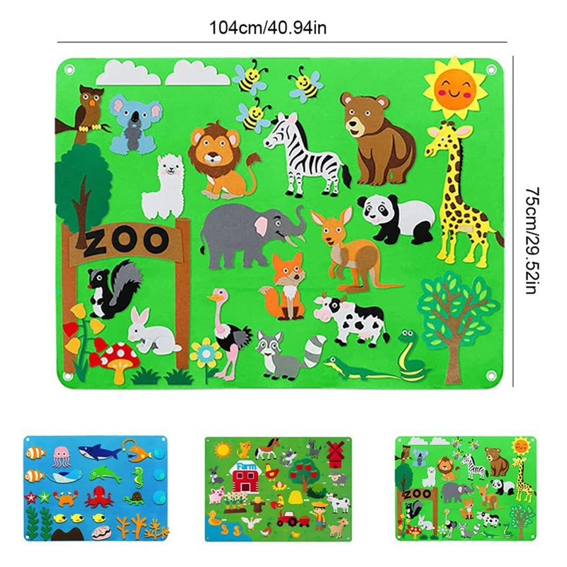 Kids DIY Felt Board Toys Montessori Story Board Interactive Puzzle Early Learning Cartoon Pattern Wall Decoration Baby Toy Gift