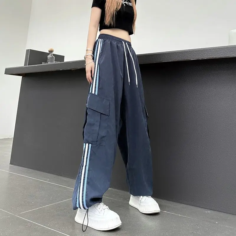 American Retro Work Pants Women\'s Korean Version Loose Casual Small Vertical Floor Length Wide Leg Pants