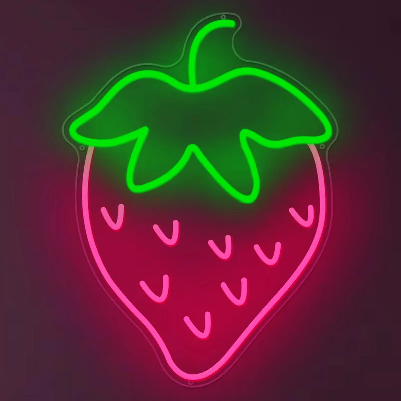 

Strawberry Neon Sign Red Green Strawberry Led Sign Fruit Shape Neon Light for Bedroom Wall Decor, Bar, Fruit Shop, Restaurant