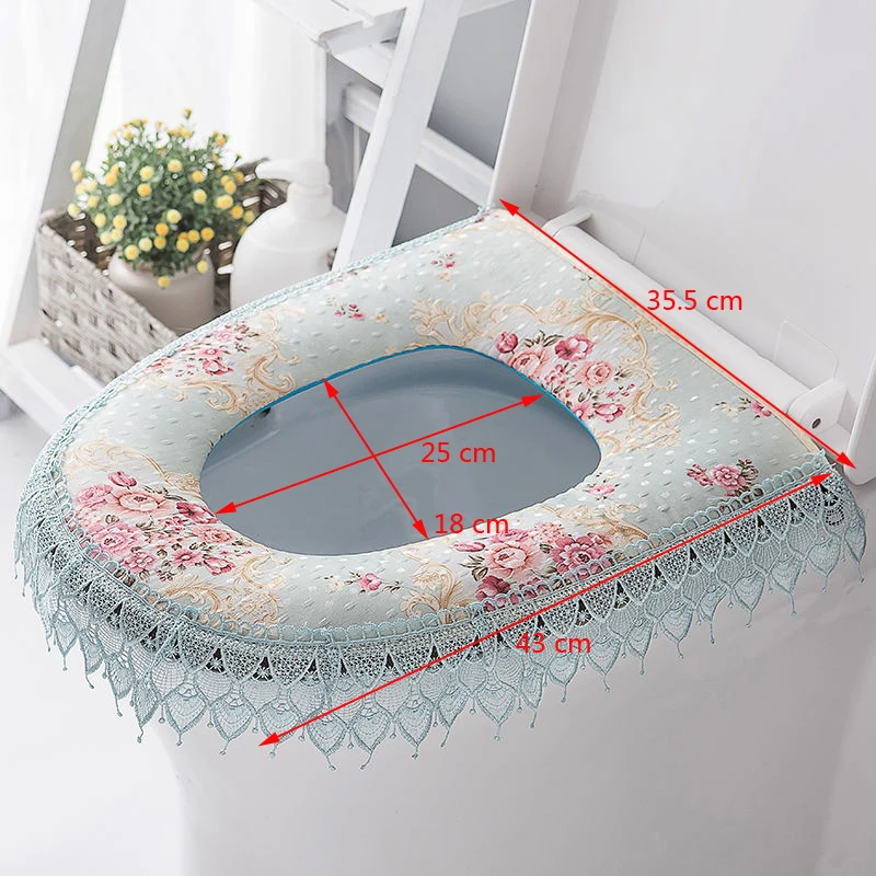 سستة ملفوفة بالكامل غطاء المرحاض القطن الكتان وسائد مقعد المرحاض النمط الأوروبي ديكور المنزل الحمام غطاء حلقة المرحاض