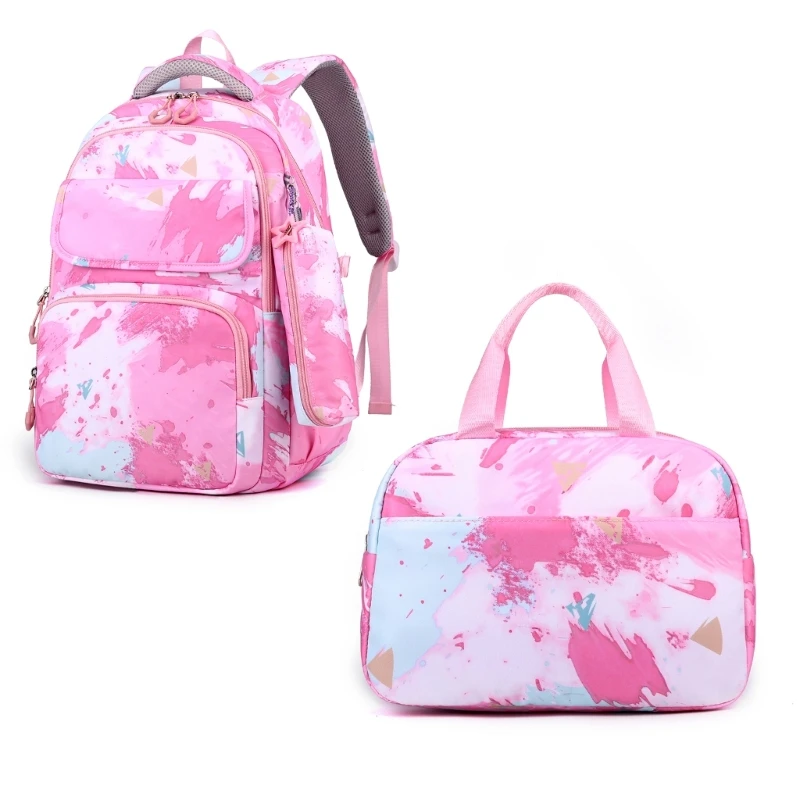 E74B Mochila versátil para niñas con bolsa para almuerzo y estuche para lápices, espaciosa, perfecta para estudiantes y